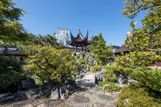 Traditional Chinese Pagoda in the Dr. Sun Yat-Sen Classical Chinese Garden, Vancouver, British Columbia, Canada