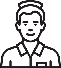 Obraz premium Hand Drawn Man as Nurse Black and White Avatar Illustration in Minimal Line Art Style Design