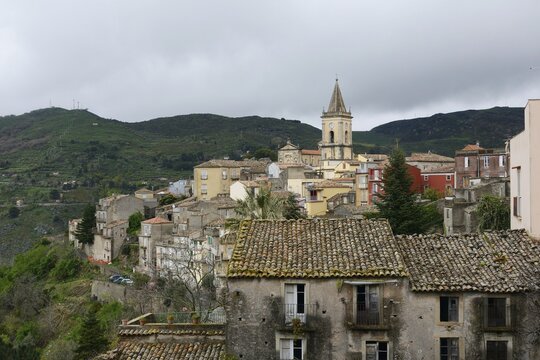 View of the mountain village of Novara di Sicilia, Italy