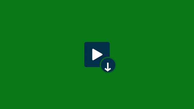 Dark blue square with a white play button and a circular download arrow below it on a solid green background Keywords: play, button, media, download, save, file, symbol, interface, digital