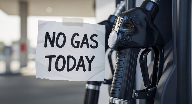 No Gas Today Sign on Fuel Pump Nozzle, Gas Station Shortage, Empty Petrol Pump, Out of Fuel Notice
