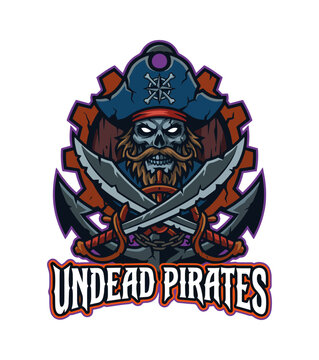 Undead pirate skull T-shirt design with hat and crossed swords logo design isolated on transparent background for gaming and entertainment T-shirt Design