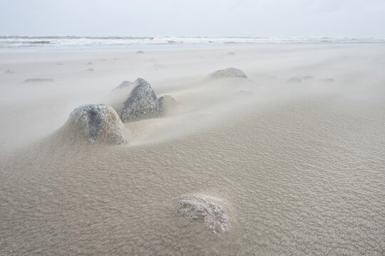 Sandstorm on the beach, Langeoog, Lower Saxony, Germany