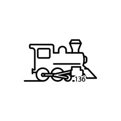 Simple Line Art Illustration of a Vintage Steam Locomotive.