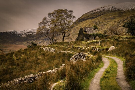 Old dilapidated house in autumn landscape, Killarny, County Kerry, Ireland