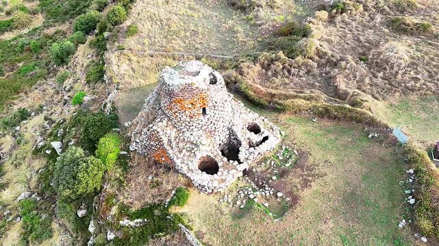Aerial view of Nuraghe Santa Barbara in Macomer. Sardinia, Italy