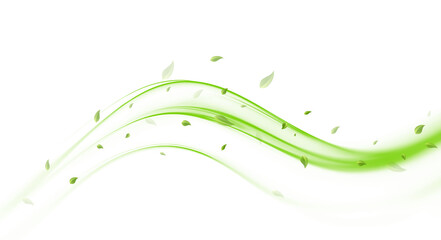 Abstract wind swirl with fresh green leaves isolated on transparent background, ecology concept PNG