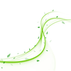 Fresh spring wind swirl with green leaves isolated on transparent background, eco nature PNG