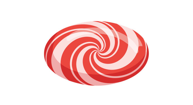 Bright red and white swirl peppermint candy with a glossy finish for sweet shop, christmas, and confectionery conceptual designs.