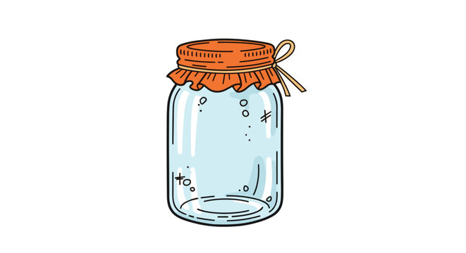 Clear glass mason jar illustration with a decorative orange fabric lid cover tied with a simple string on white background.