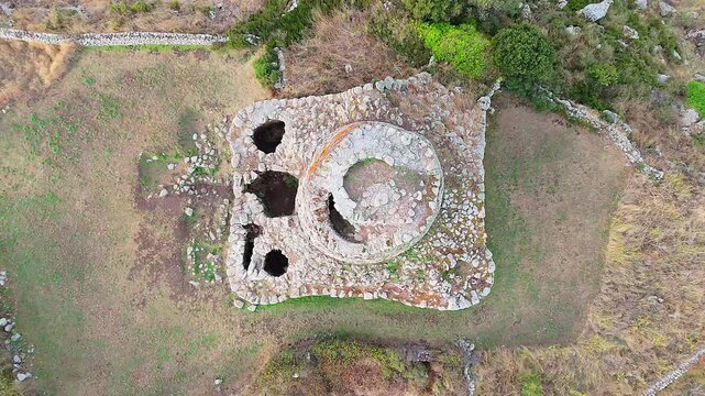 Aerial view of Nuraghe Santa Barbara in Macomer. Sardinia, Italy
