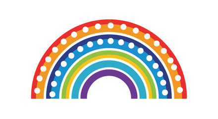 Obraz premium Vibrant multi-colored rainbow arc featuring white decorative dots on several layers on a plain white background.