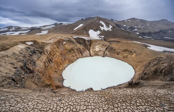 Lake V&iacute;ti and &Ouml;skjuvatn in the crater of the Askja volcano, Dyngjufj&ouml;ll mountain massif, Iceland