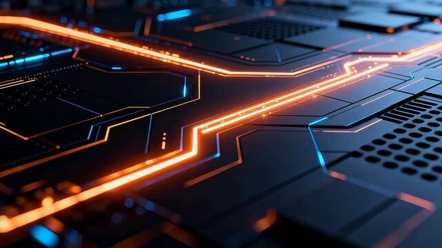Circuit board with glowing lines