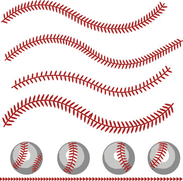 Baseball Stitches and Balls on White Background