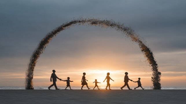 Family embracing togetherness in a joyful moment representing vitality and longevity in health trajectory concept