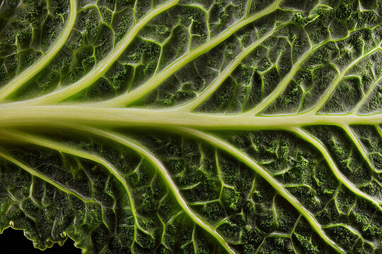 Close up of raw spinach leaf with detailed veins background