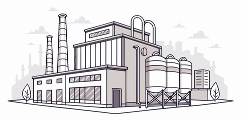 Industrial factory building with silos and smokestacks © Murad