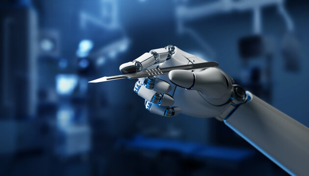 AI Surgical Robot Holding Scalpel in Operating Room