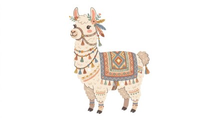 Fototapeta premium Colorful Llama with Traditional Decorative Blanket.