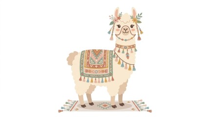 Fototapeta premium Colorful Llama Figurine with Decorative Blanket and Headdress.