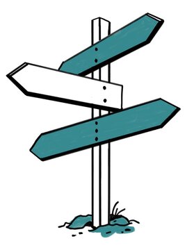 Letreros tipo flecha que indican hacia distintos lugares o direcciones