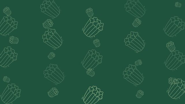 Food doodle whimsical handdrawn food doodles enhance green popcorn buckets illustration background art. Suitable for food blogs, menus, social media.