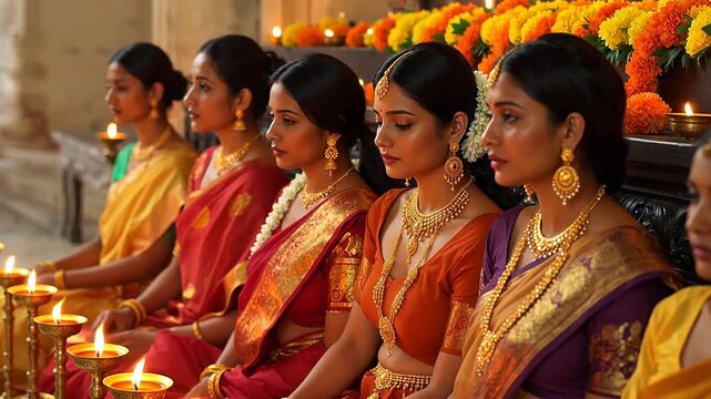 Women in traditional attire at ceremony