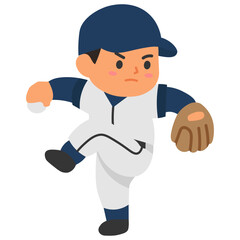 Naklejka premium Cute Chibi Baseball Pitcher Preparing to Throw the Ball Vector Illustration