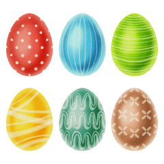 Fototapeta premium A set of watercolor illustrations of colorful Easter eggs. Easter. A classic symbol of spring holidays, greeting cards, and seasonal decor.