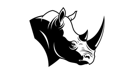 Black and white illustration of a rhinoceros head. © dailystock