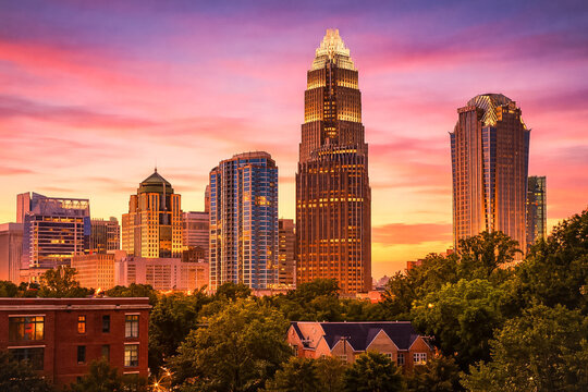 Charlotte North Carolina USA Skyscrapers, office buildings and hotels in the city in uptown 