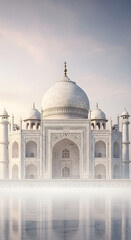 Fototapeta premium Taj Mahal white marble mausoleum reflection snow winter architecture islamic monument