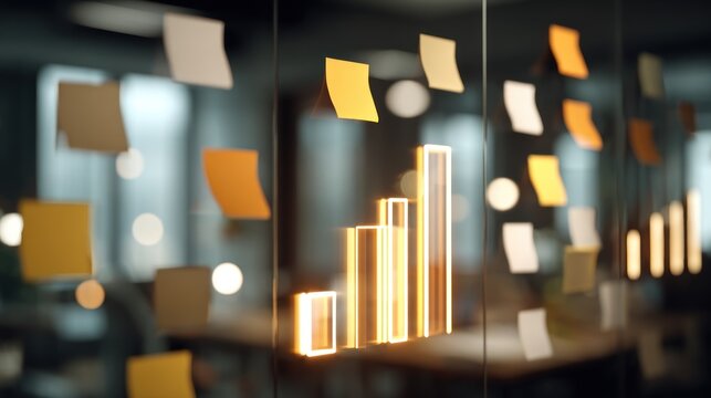 Abstract bar chart with sticky notes