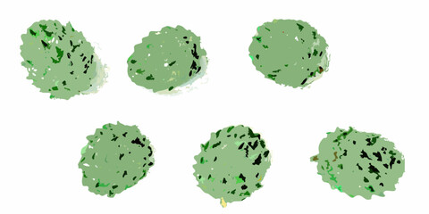 Six stylized green bushes or trees isolated on a white background © Ganesh