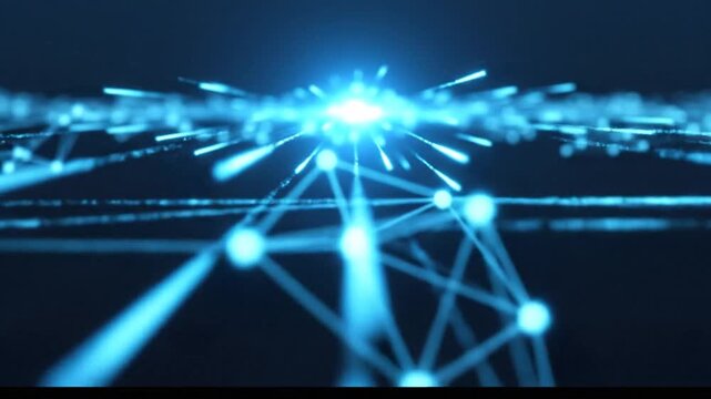 Abstract Blue Network Connections and Data Flow Visualization.