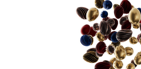 Elegant arrangement of abstract egg shapes in various colors against a white background. Perfect for Easter, design or a