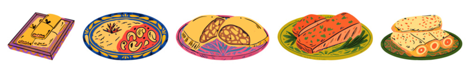 Colorful Teasy Food Illustration Art Vector Set in a white background