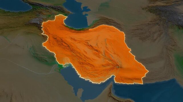 Topographic Map Highlighting Iran