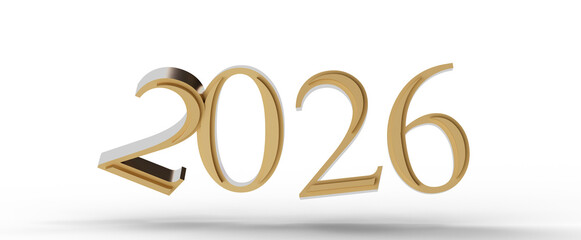 3D rendered illustration of the year 2026 in golden color, perfect for new year greetings and designs. Suitable for digi © vegefox.com