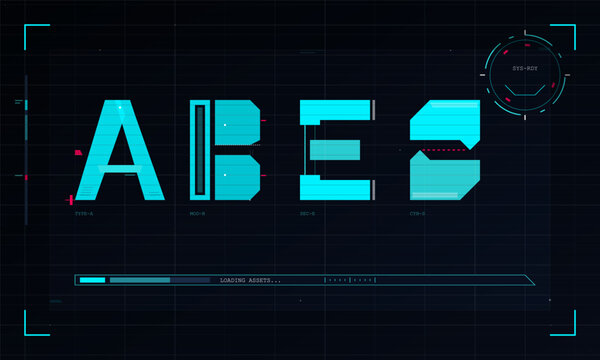 A futuristic digital interface displays stylized letters A B E S in