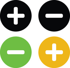 Obraz premium Four circular buttons with plus and minus symbols in contrasting colors