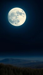 Fototapeta premium A colossal moon hangs in the velvety night sky, casting an ethereal glow over a sleeping landscape, majestic, serene