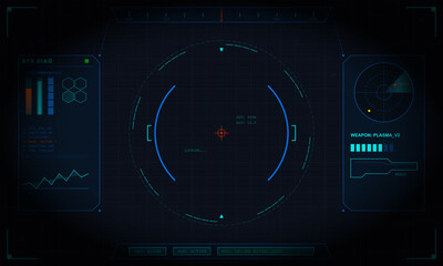 A futuristic heads-up display interface featuring a central targeting © Антон Сальников