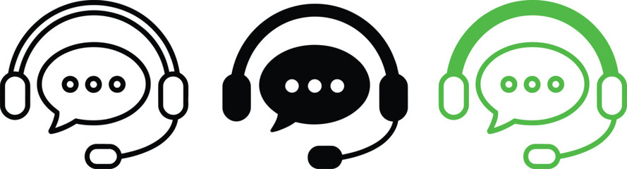 Fototapeta premium Three stylized speech bubble icons with headsets in varying colors