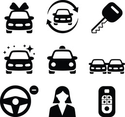 Naklejka premium Collection of icons representing various aspects of driving and vehicle ownership