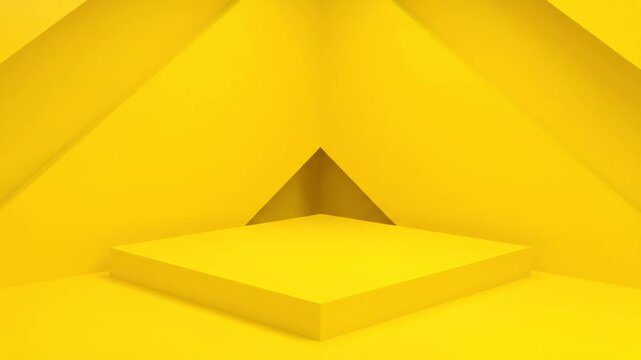 3d yellow triangular prism podium with square base and angled sides