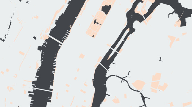 Minimalist Stylized Map of New York City Manhattan and Surrounding Boroughs with Flat Vector Design