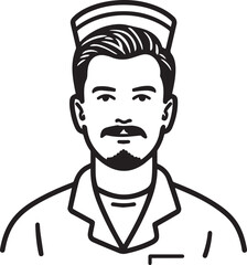 Hand Drawn Man as Nurse Black and White Avatar Illustration in Minimal Line Art Style Design