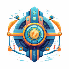 Fototapeta premium Abstract Futuristic Mechanical Emblem Design with Glimmering Core and Intricate Circuitry